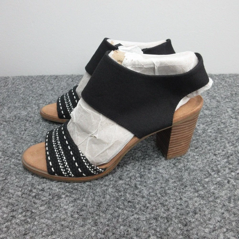 TOMS Majorca Cutout Sandals Womens Size 10 Black Strappy Woven Block Heel Zip